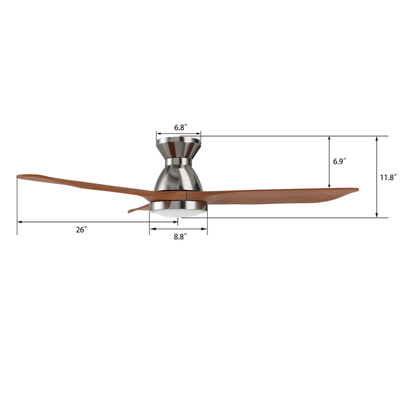 Carro Garrick 52in 3-Blade Flush Mount Smart Ceiling Fan | Soft Modern Brushed Nickel Solid Wood Blades | Living Room & | Model SFR523F3-L12-SM2-1-FM