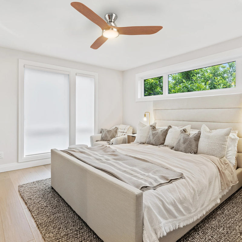 Carro Garrick 52in 3-Blade Flush Mount Smart Ceiling Fan | Soft Modern Brushed Nickel Solid Wood Blades | Living Room & | Model SFR523F3-L12-SM2-1-FM
