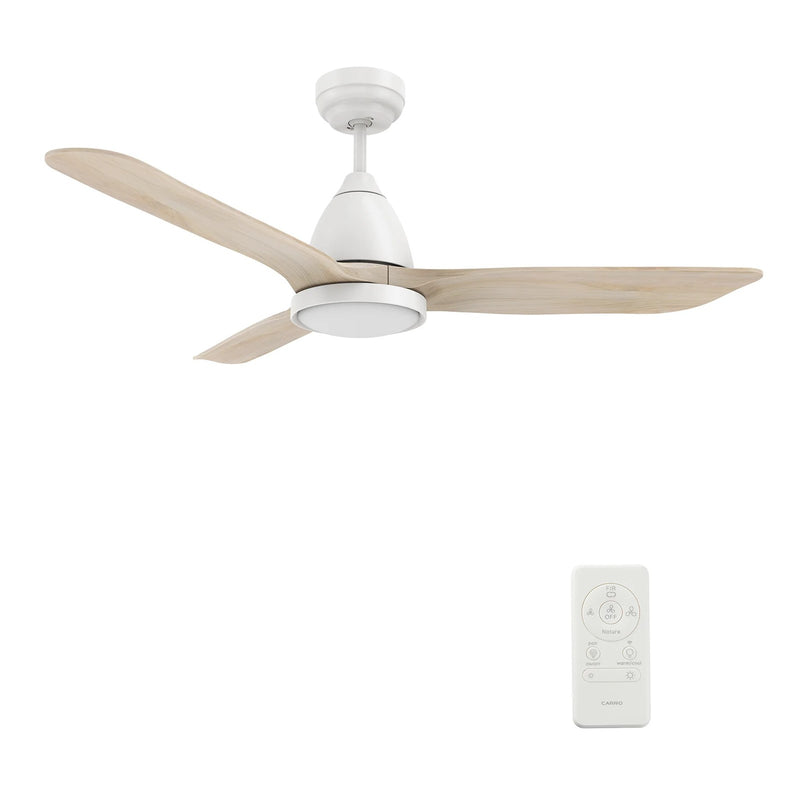 Carro Garrick 52in 3-Blade Smart Ceiling Fan | Soft Modern White Solid Wood Blades | Living Room & Covered Patio | 52 x 52 x | Model SFR523F3-L12-WM1-1