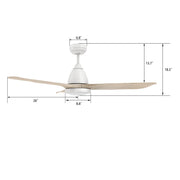 Carro Garrick 52in 3-Blade Smart Ceiling Fan | Soft Modern White Solid Wood Blades | Living Room & Covered Patio | 52 x 52 x | Model SFR523F3-L12-WM1-1