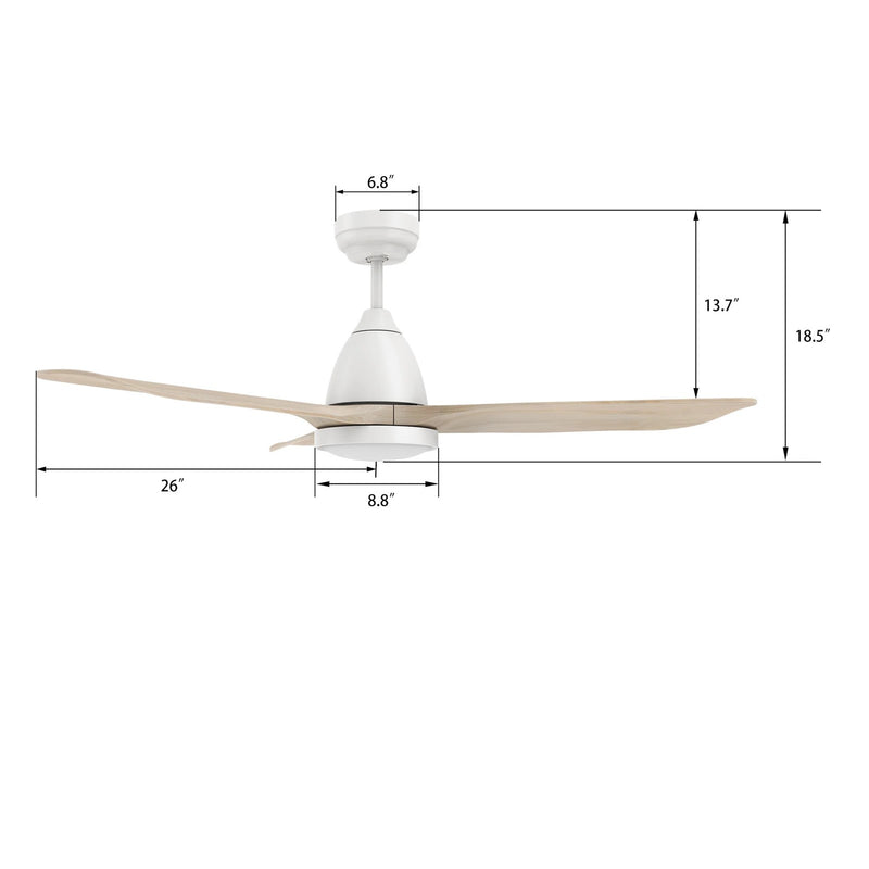Carro Garrick 52in 3-Blade Smart Ceiling Fan | Soft Modern White Solid Wood Blades | Living Room & Covered Patio | 52 x 52 x | Model SFR523F3-L12-WM1-1