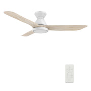 Carro Garrick 52in 3-Blade Flush Mount Ceiling Fan | Modern White Plywood Blades and Integrated LED | Large Living Room & | Model SFR523F3-L12-WM1-1-FM
