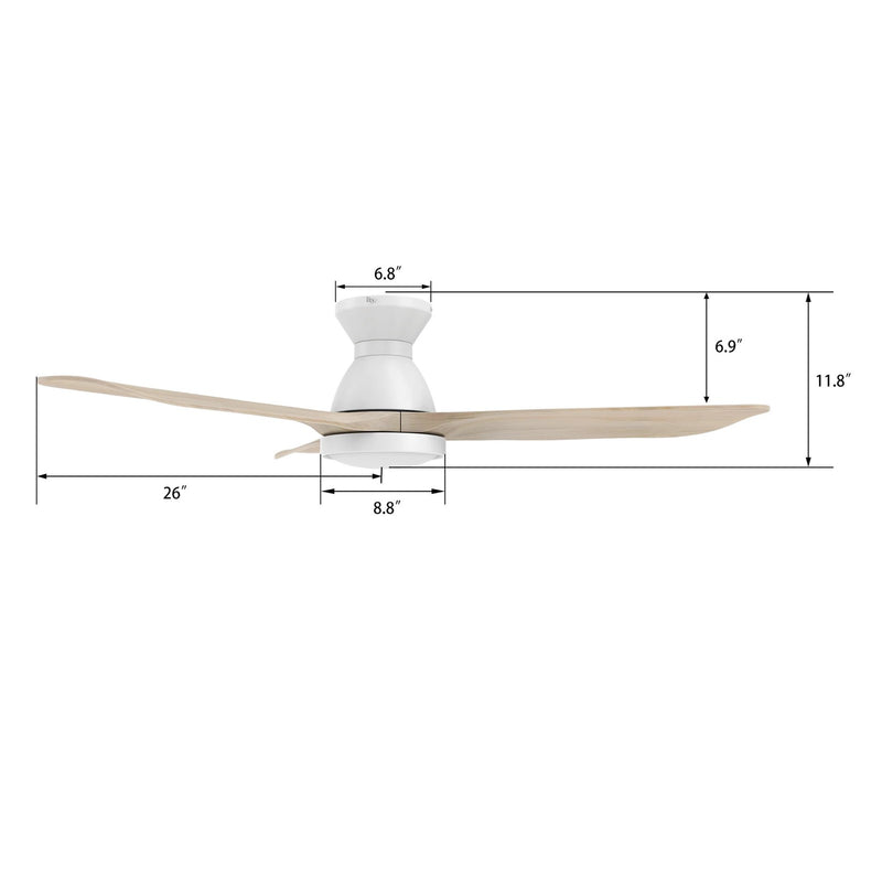 Carro Garrick 52in 3-Blade Flush Mount Ceiling Fan | Modern White Plywood Blades and Integrated LED | Large Living Room & | Model SFR523F3-L12-WM1-1-FM