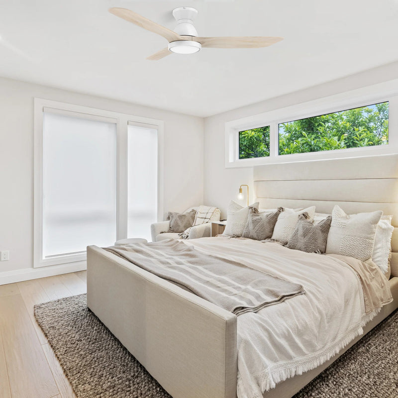 Carro Garrick 52in 3-Blade Flush Mount Ceiling Fan | Modern White Plywood Blades and Integrated LED | Large Living Room & | Model SFR523F3-L12-WM1-1-FM