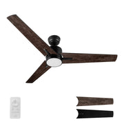 Carro Montgomery 52in 3-Blade Smart Ceiling Fan | Modern Black Taupe Plywood Blades and Integrated LED | Large Living Room & | Model SFR523G3-L11-BX-1