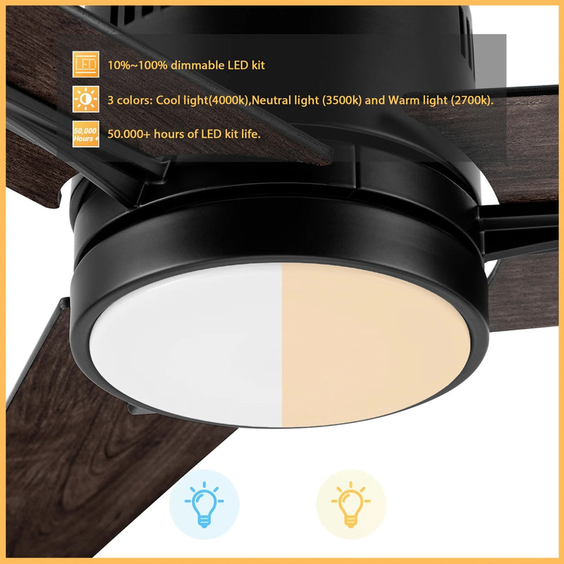Carro Montgomery 52in 3-Blade Smart Ceiling Fan | Modern Black Taupe Plywood Blades and Integrated LED | Large Living Room & | Model SFR523G3-L11-BX-1