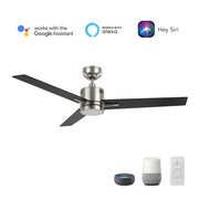 Carro Montgomery 52in 3-Blade Smart Ceiling Fan | Modern Brushed Nickel Black Plywood Blades and Integrated LED | Large Living | Model SFR523G3-L11-S2-1