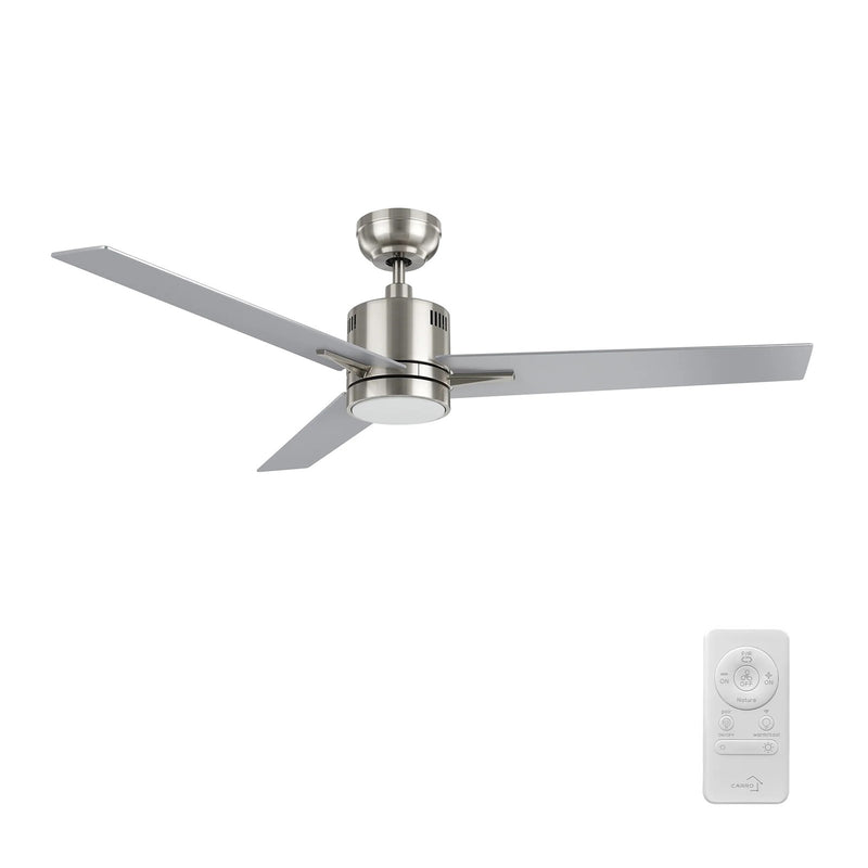 Carro Montgomery 52in 3-Blade Smart Ceiling Fan | Modern Brushed Nickel Silver Plywood Blades and Integrated LED | Large Living | Model SFR523G3-L11-SJ-1