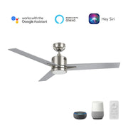 Carro Montgomery 52in 3-Blade Smart Ceiling Fan | Modern Brushed Nickel Silver Plywood Blades and Integrated LED | Large Living | Model SFR523G3-L11-SJ-1