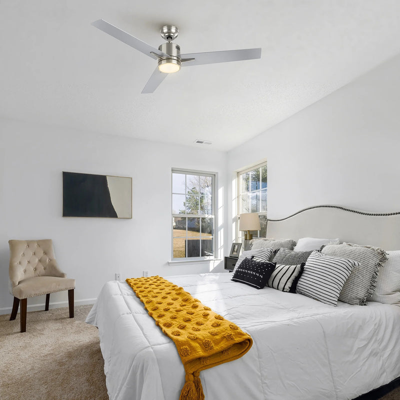 Carro Montgomery 52in 3-Blade Smart Ceiling Fan | Modern Brushed Nickel Silver Plywood Blades and Integrated LED | Large Living | Model SFR523G3-L11-SJ-1