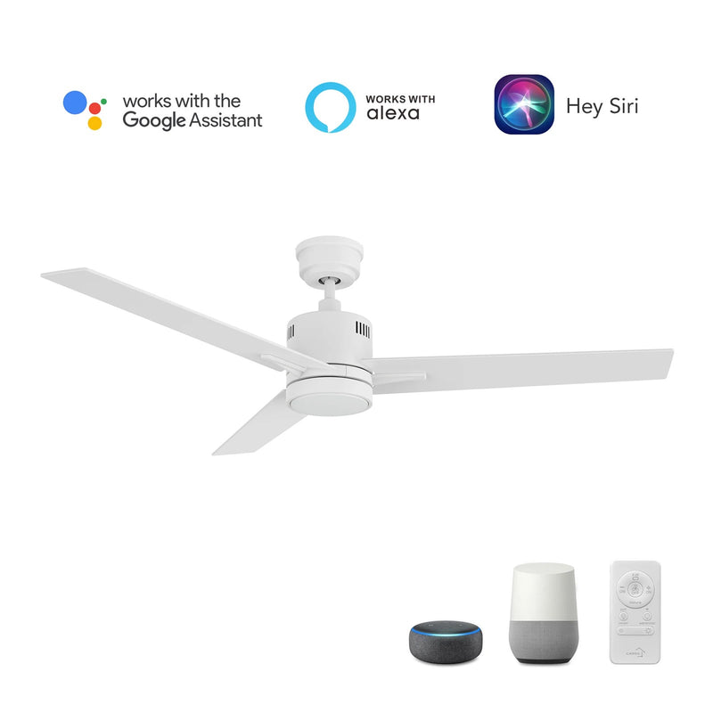 Carro Montgomery 52in 3-Blade Smart Ceiling Fan | White and Plywood | Living Room & Great Room | 52 x 52 x 13.2 in | Model SFR523G3-L11-W1-1
