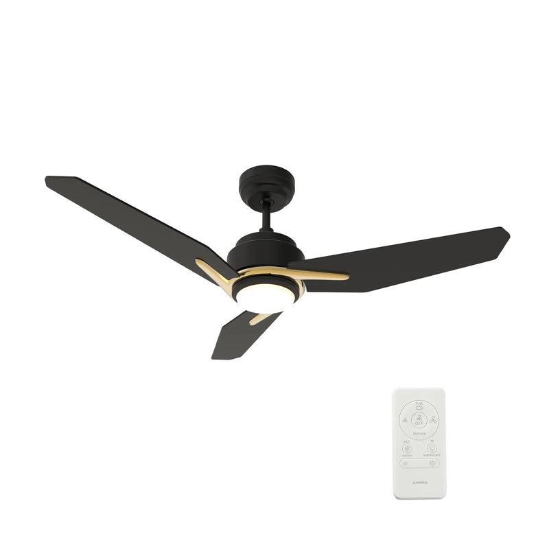 Carro Calen 52in 3-Blade Smart Ceiling Fan | Black Gold and Plywood | Living Room & Covered Patio | 52 x 52 x 13.2 in | Model SFR523J3-L11-B2-1G