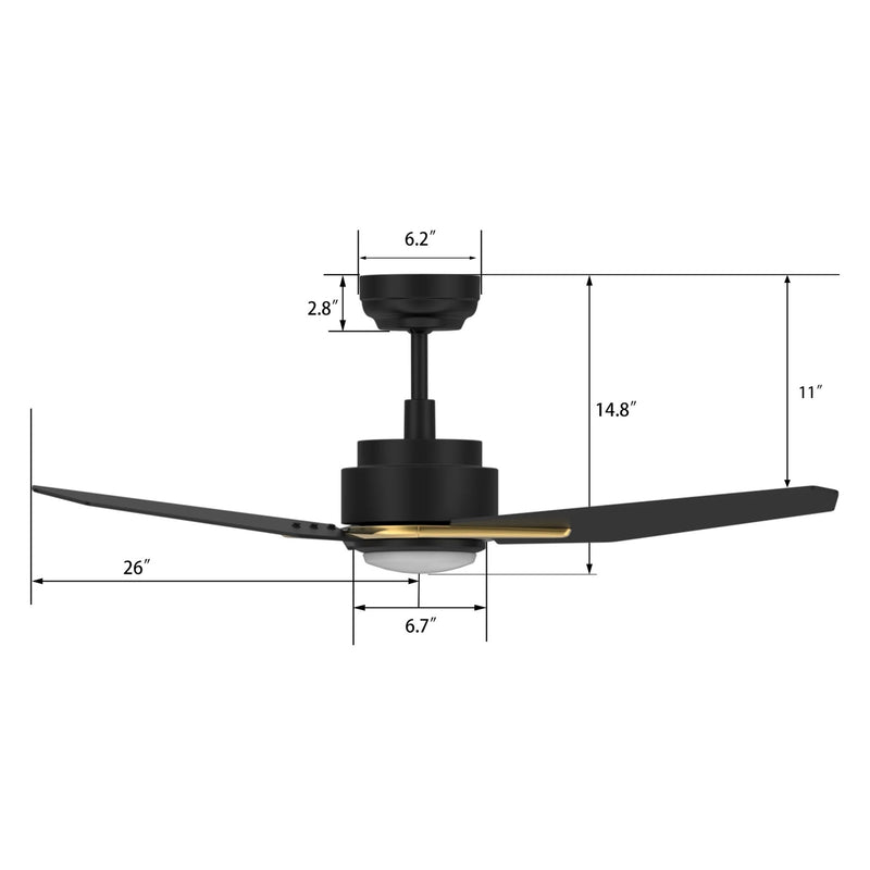 Carro Calen 52in 3-Blade Smart Ceiling Fan | Black Gold and Plywood | Living Room & Covered Patio | 52 x 52 x 13.2 in | Model SFR523J3-L11-B2-1G
