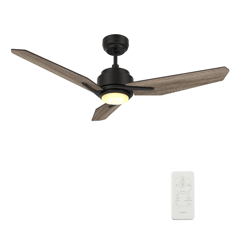 Carro Calen 52in 3-Blade Smart Ceiling Fan | Modern Black Barnwood Plywood Blades | Living Room & Covered Patio | 13.2 x 52 x 52 | Model SFR523J3-L11-BS-1