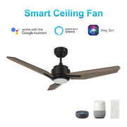 Carro Calen 52in 3-Blade Smart Ceiling Fan | Modern Black Barnwood Plywood Blades | Living Room & Covered Patio | 13.2 x 52 x 52 | Model SFR523J3-L11-BS-1