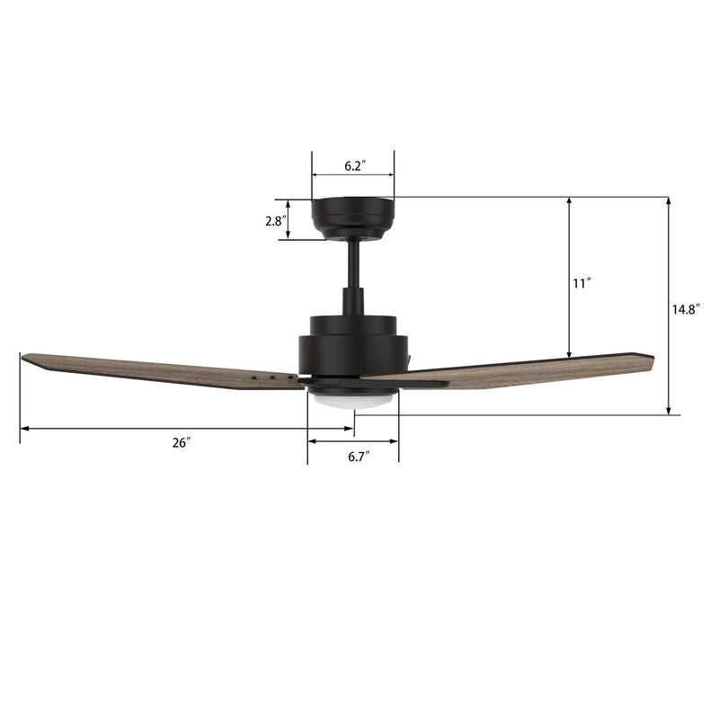 Carro Calen 52in 3-Blade Smart Ceiling Fan | Modern Black Barnwood Plywood Blades | Living Room & Covered Patio | 13.2 x 52 x 52 | Model SFR523J3-L11-BS-1