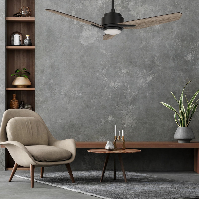 Carro Calen 52in 3-Blade Smart Ceiling Fan | Modern Black Barnwood Plywood Blades | Living Room & Covered Patio | 13.2 x 52 x 52 | Model SFR523J3-L11-BS-1