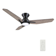 Carro Calen 52in 3-Blade Flush Mount Smart Ceiling Fan | Modern Black Barnwood Plywood Blades | Living Room & Covered Patio | Model SFR523J3-L11-BS-1-FM