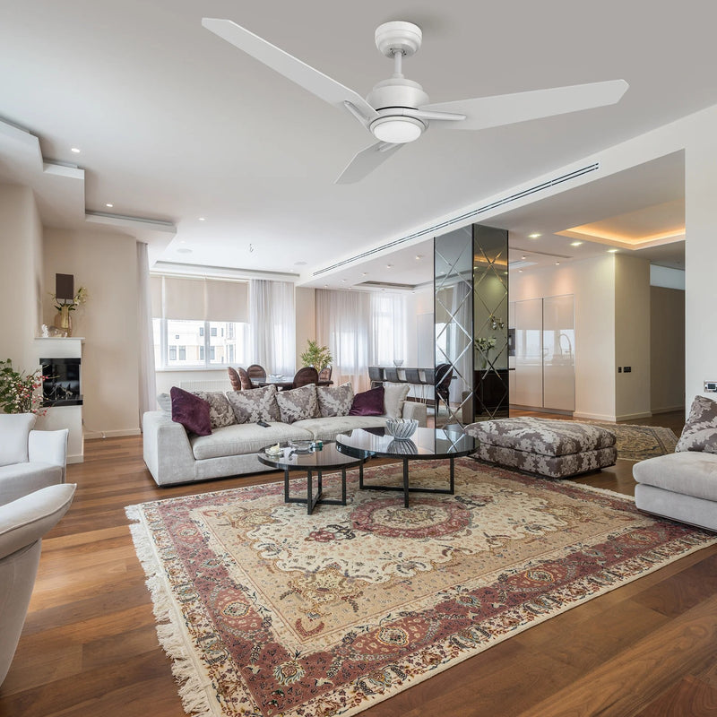 Carro Calen 52in 3-Blade Smart Ceiling Fan | Modern White Plywood Blades | Living Room & Covered Patio | 13.2 x 52 x 52 in, Damp | Model SFR523J3-L11-W1-1