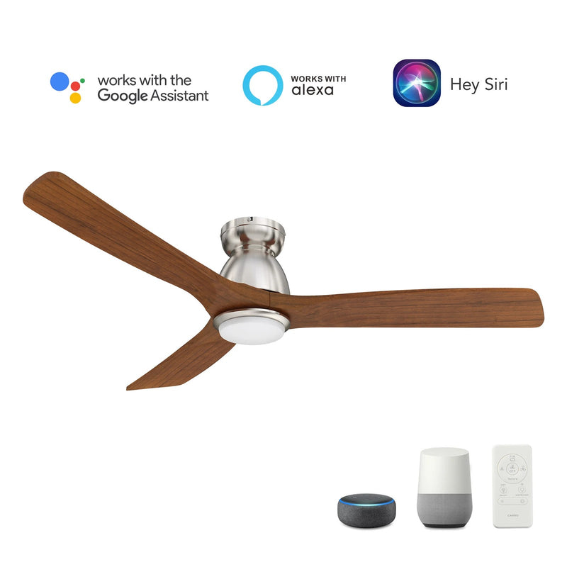 Carro Akron 52in 3-Blade Flush Mount Smart Ceiling Fan | Modern Brushed Silver Solid Wood and Integrated LED | Living Room & | Model SFR523N3-L11-SM2-1-FM