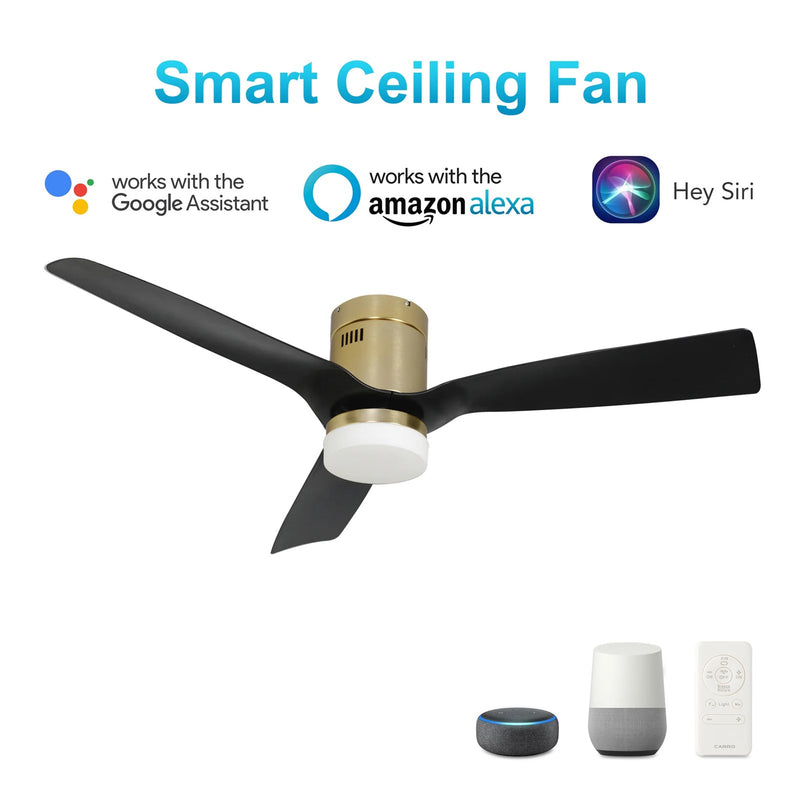 Carro Spezia 52in 3-Blade Flush Smart Ceiling Fan | Gold Glass Fiber Blades | Living Room & Covered Patio | 52 x 52 x 11.3 in | Model SFR523P-L12-G2-1-FM