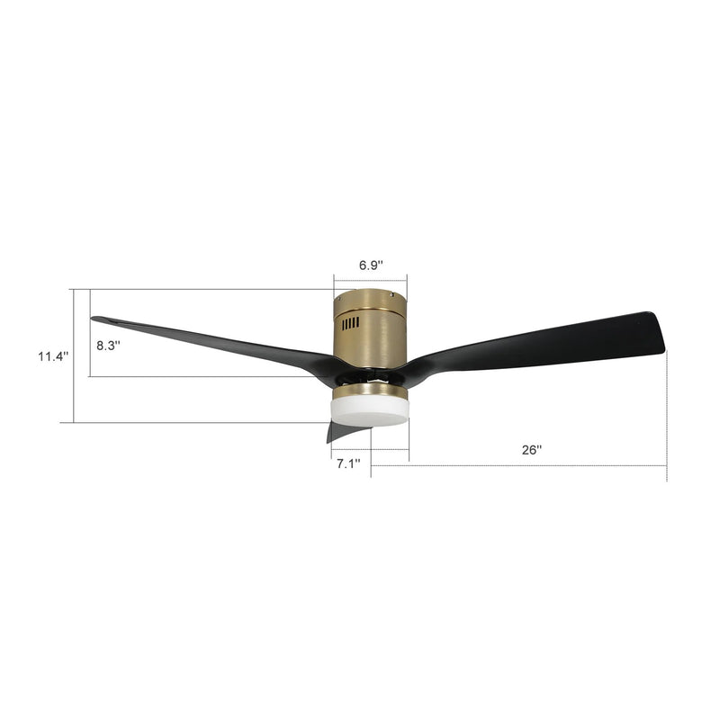 Carro Spezia 52in 3-Blade Flush Smart Ceiling Fan | Gold Glass Fiber Blades | Living Room & Covered Patio | 52 x 52 x 11.3 in | Model SFR523P-L12-G2-1-FM