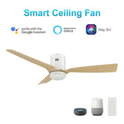 Carro Spezia 52in 3-Blade Flush Smart Ceiling Fan | White Bamboo Wood Blades | Living Room & Covered Patio | 52 x 52 x 11.3 in | Model SFR523P-L22-WQ-1-FM