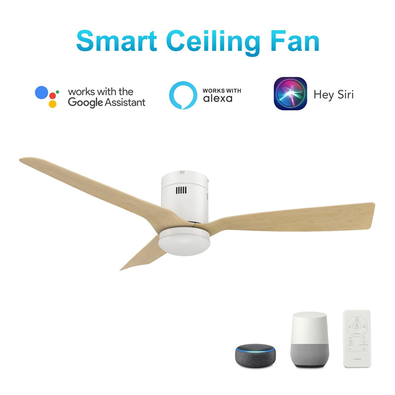 Carro Spezia 52in 3-Blade Flush Smart Ceiling Fan | White Bamboo Wood Blades | Living Room & Covered Patio | 52 x 52 x 11.3 in | Model SFR523P-L22-WQ-1-FM
