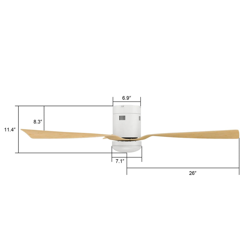 Carro Spezia 52in 3-Blade Flush Smart Ceiling Fan | White Bamboo Wood Blades | Living Room & Covered Patio | 52 x 52 x 11.3 in | Model SFR523P-L22-WQ-1-FM