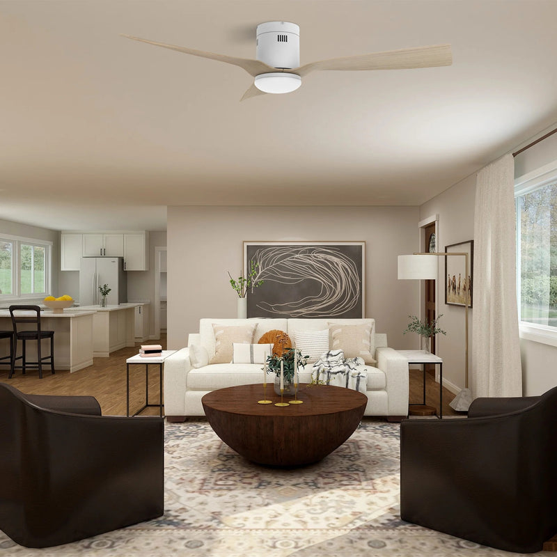 Carro Spezia 52in Flush Mount Smart Ceiling Fan | White Wooden Blades and Integrated LED | Living Room & Covered Patio | 52 x | Model SFR523P-L22-WR-1-FM