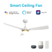 Carro Spezia 52in 3-Blade Flush Mount Smart Ceiling Fan | Modern White ABS and Integrated LED | Living Room & Bedroom | 11.5 x | Model SFR523P2-L22-W1-1A