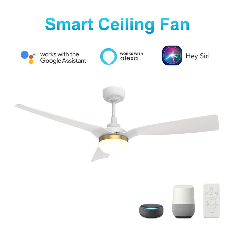 Carro Spezia 52in 3-Blade Flush Mount Smart Ceiling Fan | Modern White ABS and Integrated LED | Living Room & Bedroom | 11.5 x | Model SFR523P2-L22-W1-1A