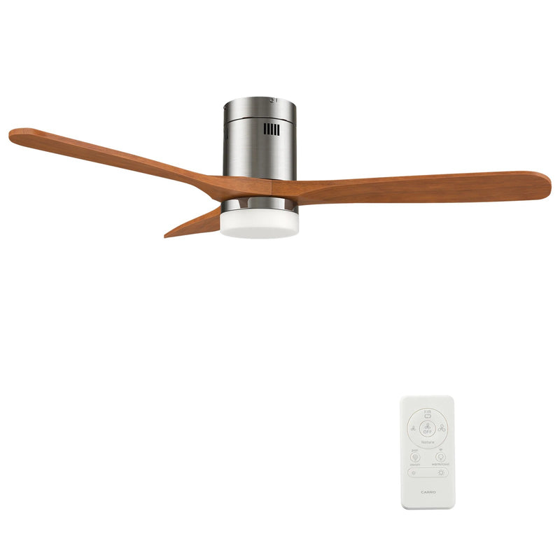 Carro Labelle 52in 3-Blade Flush Ceiling Fan | Brushed Nickel Solid Wood Blades | Living Room & Covered Patio | 52 x 52 x | Model SFR523P3-L12-SM2-1-FM