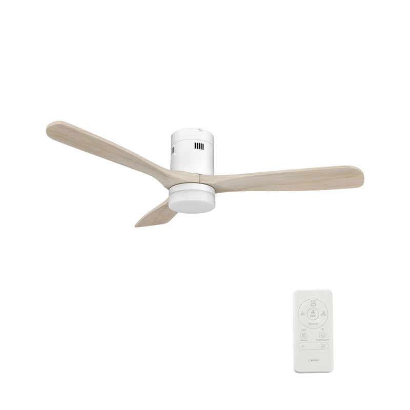 Carro Labelle 52in 3-Blade Flush Ceiling Fan | White Solid Wood Blades | Living Room & Covered Patio | 52 x 52 x 11.8 in | Model SFR523P3-L12-WM1-1-FM