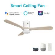 Carro Labelle 52in 3-Blade Flush Ceiling Fan | White Solid Wood Blades | Living Room & Covered Patio | 52 x 52 x 11.8 in | Model SFR523P3-L12-WM1-1-FM