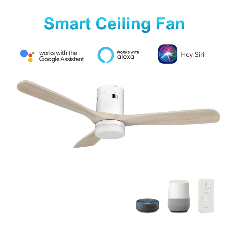 Carro Labelle 52in 3-Blade Flush Ceiling Fan | White Solid Wood Blades | Living Room & Covered Patio | 52 x 52 x 11.8 in | Model SFR523P3-L12-WM1-1-FM