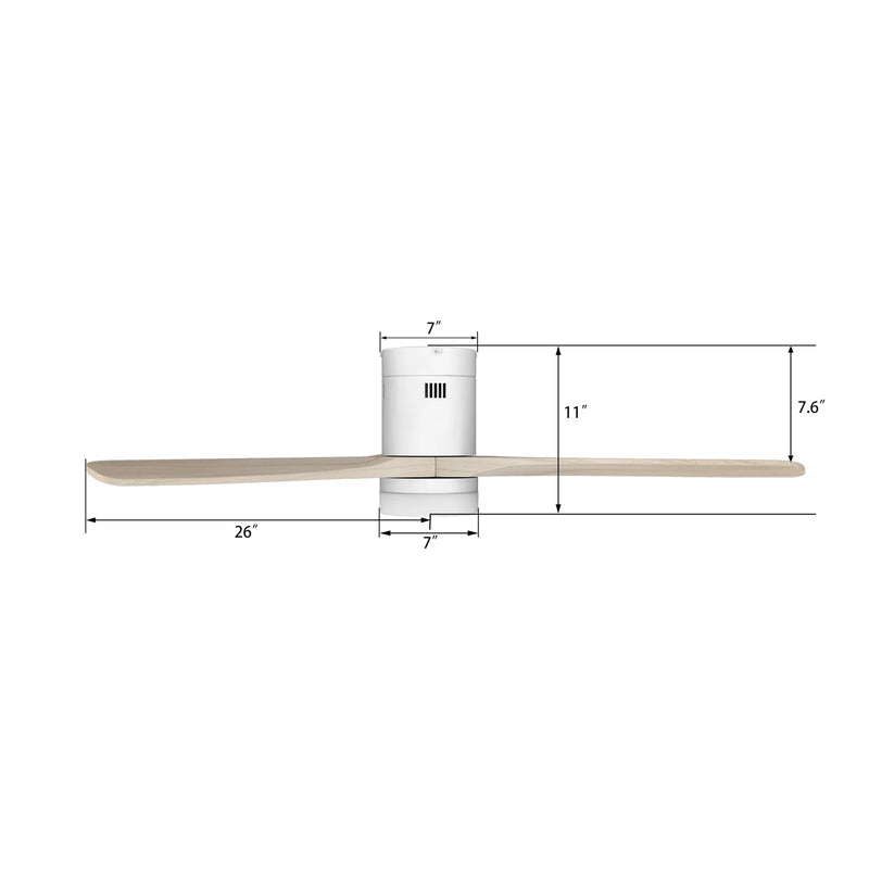 Carro Labelle 52in 3-Blade Flush Ceiling Fan | White Solid Wood Blades | Living Room & Covered Patio | 52 x 52 x 11.8 in | Model SFR523P3-L12-WM1-1-FM