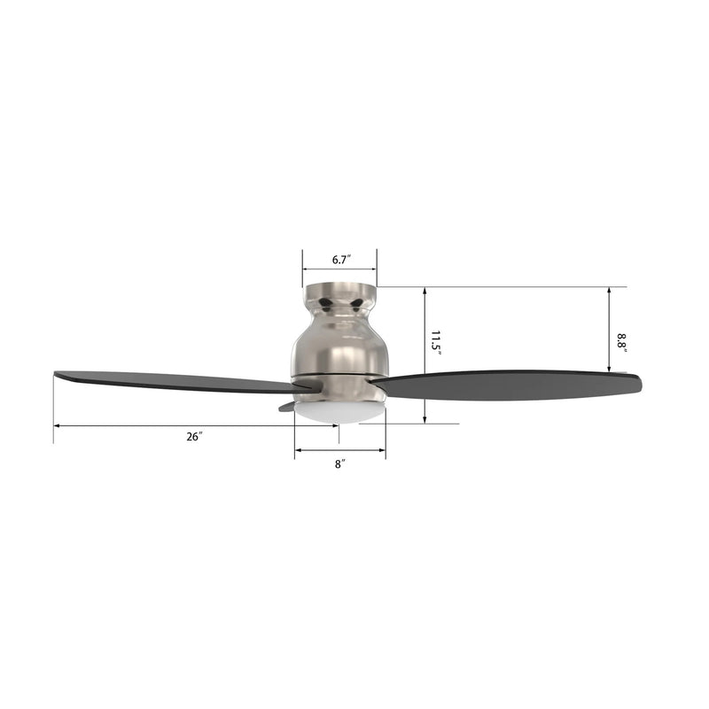 Carro Trento 52in 3-Blade Flush Mount Smart Ceiling Fan | Brushed Nickel Motor and Black Plywood Blades | Indoor & Damp Rated | Model SFR523Q-L12-S2-1-FM