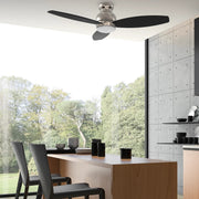 Carro Trento 52in 3-Blade Flush Mount Smart Ceiling Fan | Brushed Nickel Motor and Black Plywood Blades | Indoor & Damp Rated | Model SFR523Q-L12-S2-1-FM