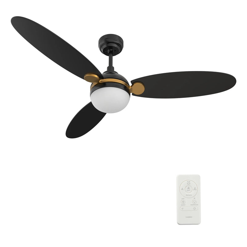 Carro Pearla 52in 3-Blade Smart Ceiling Fan | Modern Black Gold and Plywood | Large Living Room & Covered Patio | 52 x 52 x | Model SFR523Q4-L12-B2-1G