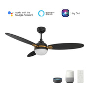 Carro Pearla 52in 3-Blade Smart Ceiling Fan | Modern Black Gold and Plywood | Large Living Room & Covered Patio | 52 x 52 x | Model SFR523Q4-L12-B2-1G