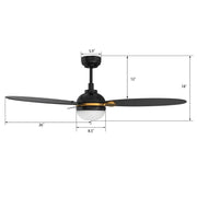 Carro Pearla 52in 3-Blade Smart Ceiling Fan | Modern Black Gold and Plywood | Large Living Room & Covered Patio | 52 x 52 x | Model SFR523Q4-L12-B2-1G