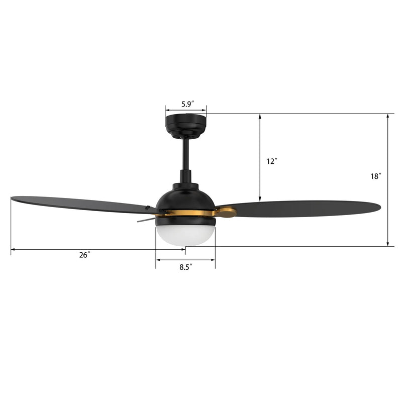 Carro Pearla 52in 3-Blade Smart Ceiling Fan | Modern Black Gold and Plywood | Large Living Room & Covered Patio | 52 x 52 x | Model SFR523Q4-L12-B2-1G