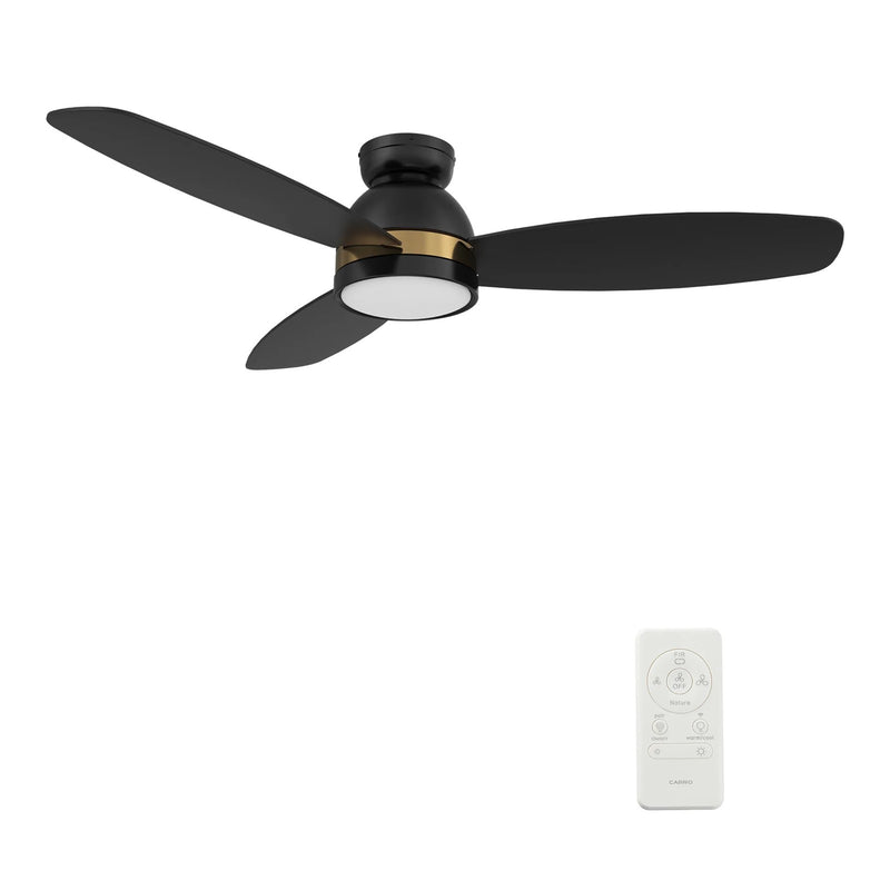 Carro Fremont 52in 3-Blade Flush Mount Smart Ceiling Fan | Modern Black Gold and Plywood | Large Living Room & Covered Patio | Model SFR523Q5-L12-B2-1-FMA