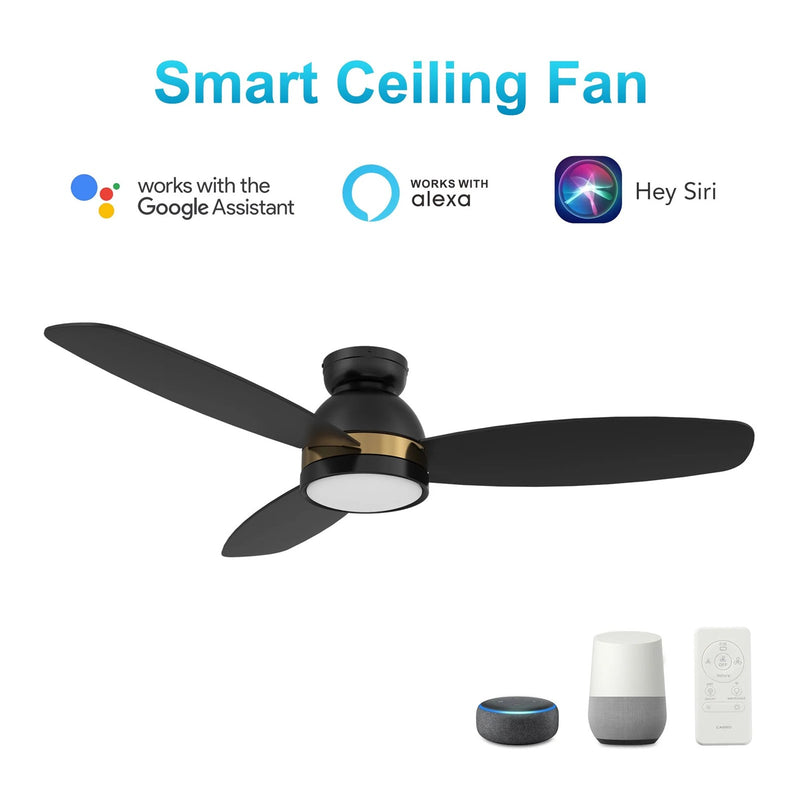 Carro Fremont 52in 3-Blade Flush Mount Smart Ceiling Fan | Modern Black Gold and Plywood | Large Living Room & Covered Patio | Model SFR523Q5-L12-B2-1-FMA