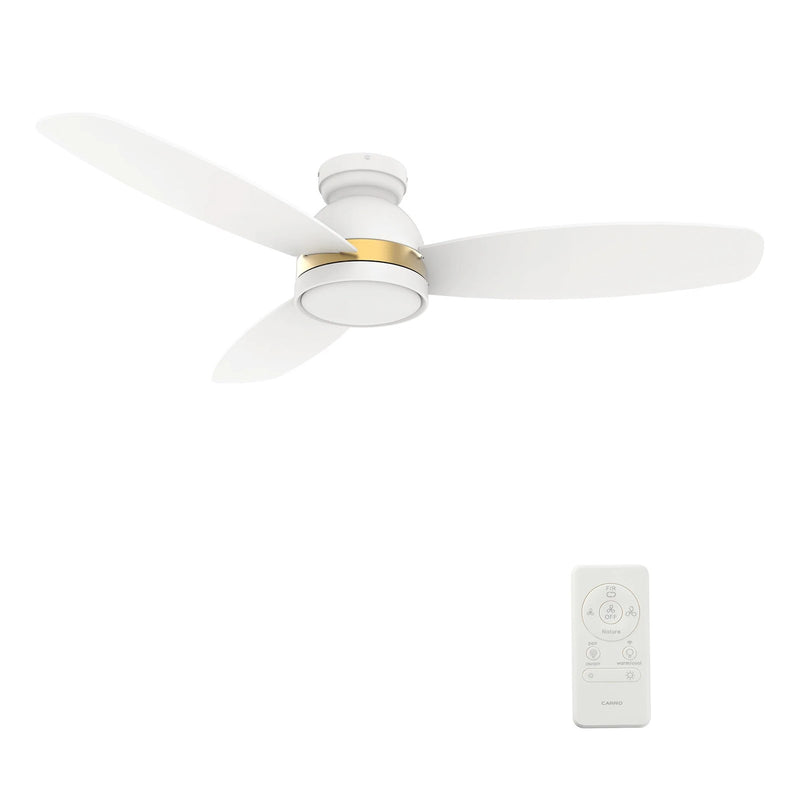 Carro Fremont 52in 3-Blade Flush Mount Smart Ceiling Fan | Modern White Gold and Plywood | Large Living Room & Covered Patio | Model SFR523Q5-L12-W1-1-FMA