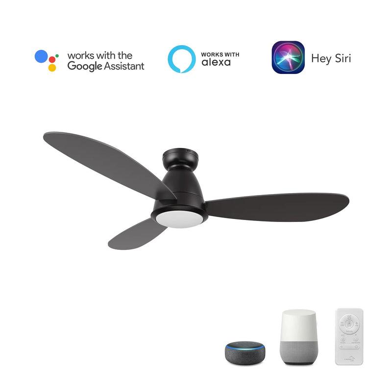 Carro York 52in 3-Blade Flush Mount Smart Ceiling Fan | Modern Black and Plywood | Large Living Room & Covered Patio | 52 x | Model SFR523Q7-L12-B2-1-FM