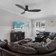 Carro York 52in 3-Blade Flush Mount Smart Ceiling Fan | Modern Black and Plywood | Large Living Room & Covered Patio | 52 x | Model SFR523Q7-L12-B2-1-FM