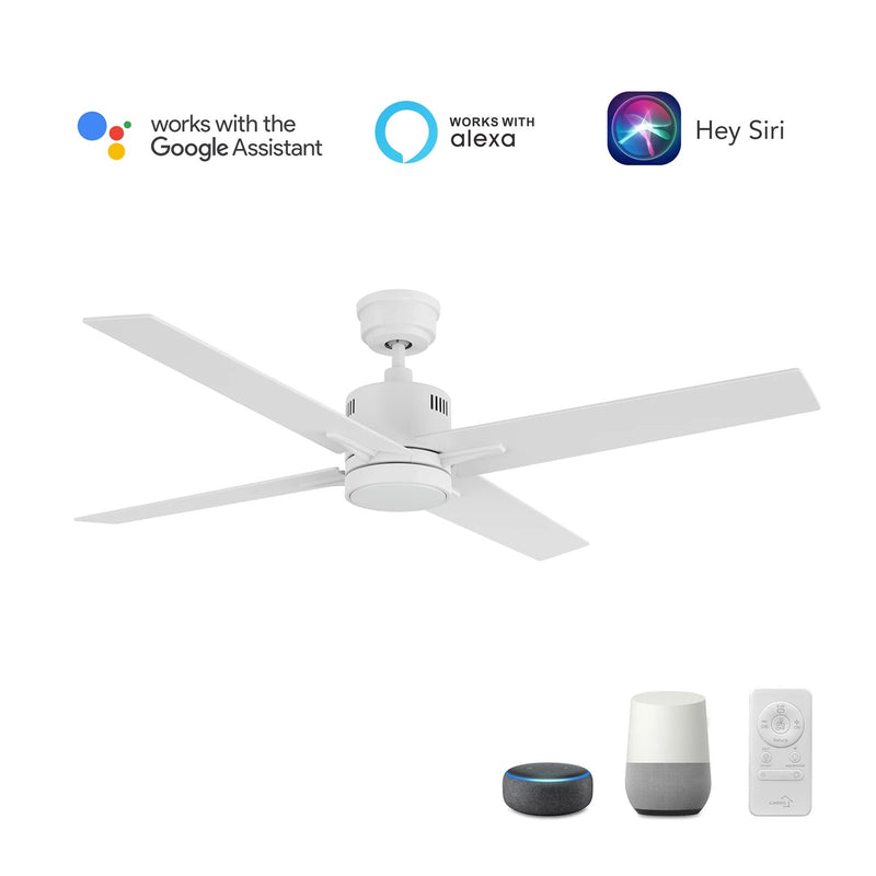 Carro Montgomery 52in 4-Blade Smart Ceiling Fan | White Plywood Blades and White Motor | Indoor Living Room & Bedroom | 52 x 52 | Model SFR524G3-L11-W1-1