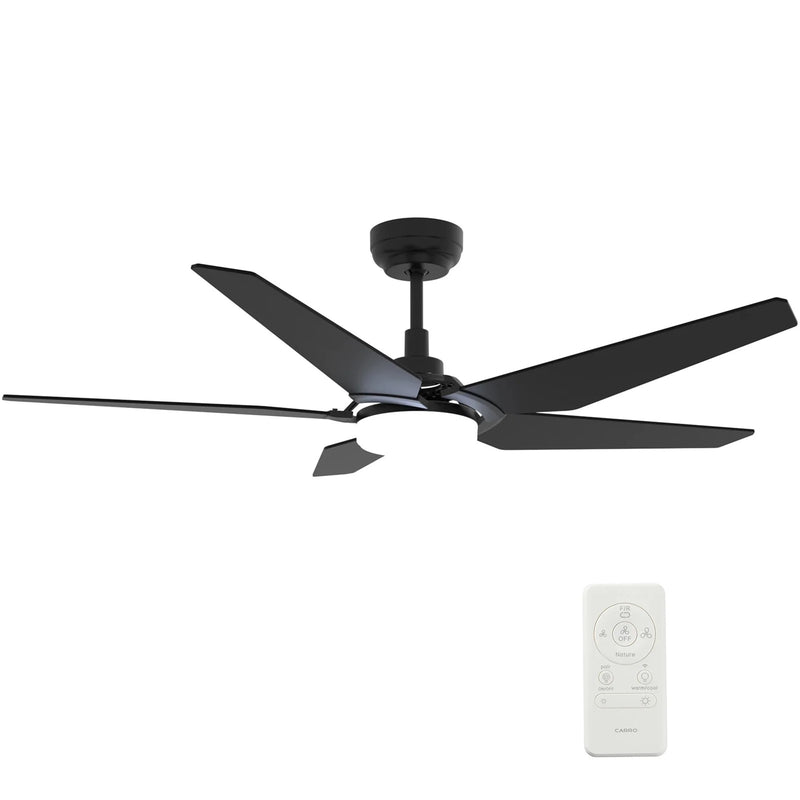 Carro Kaj 52in 5-Blade Smart Ceiling Fan | Black Plywood Blades and Glass Shade | Living Room & Covered Patio | 52 x 52 x 13.7 in | Model SFR525B-L22-B2-1